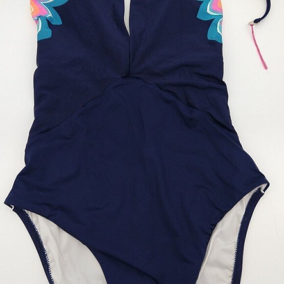 Sunshine 79 Mio High Neck Keyhole One Piece Swimsuit Size 8 Navy Blue Rainbow - Picture 4 of 11